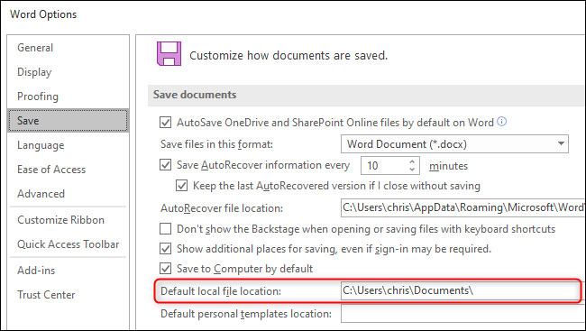 Chọn một vị trí mới bằng cách nhấp vào “Browse” ở bên phải của “Default File Location”